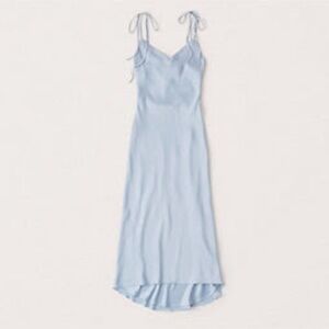 Blue satin Abercrombie and Fitch midi dress with tie straps- worn once